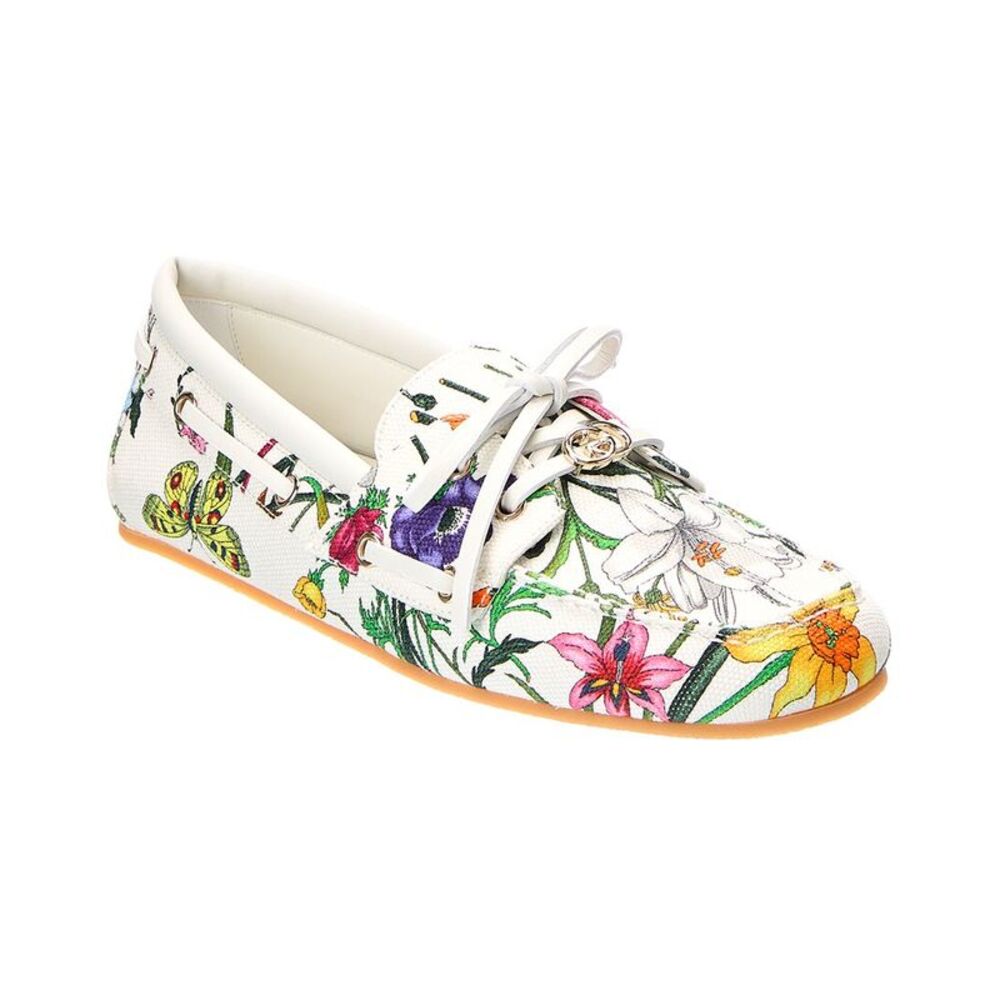 Gucci Gg Logo Canvas Loafer, White